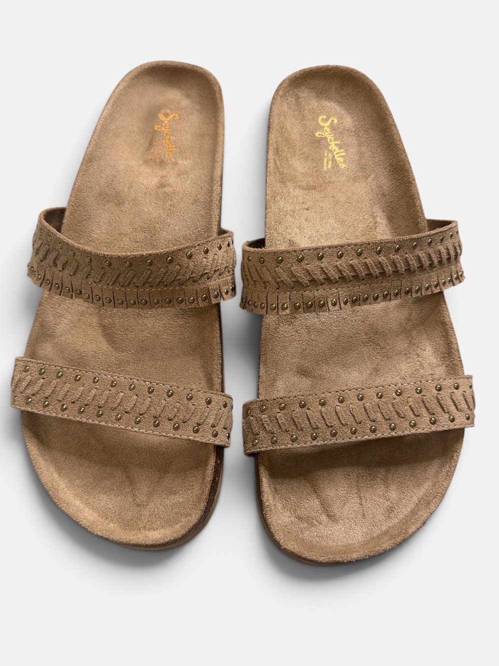 Seychelles Taupe Suede Double-Strap Slide Sandals